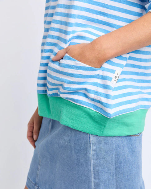 Elm Mazie Stripe Ringer Sweat - Azure White Stripe/Gumdrop Brands