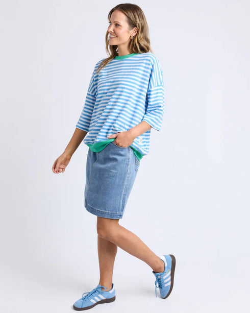 Elm Mazie Stripe Ringer Sweat - Azure White Stripe/Gumdrop Brands