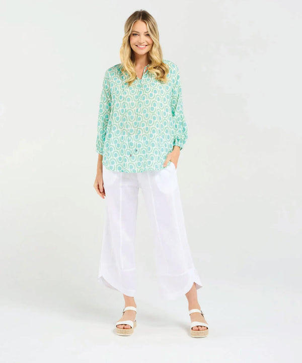 Black Stone Colette Gathererd Sleeve Top- Mint