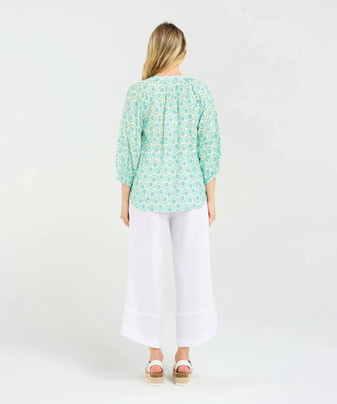 Black Stone Colette Gathererd Sleeve Top- Mint