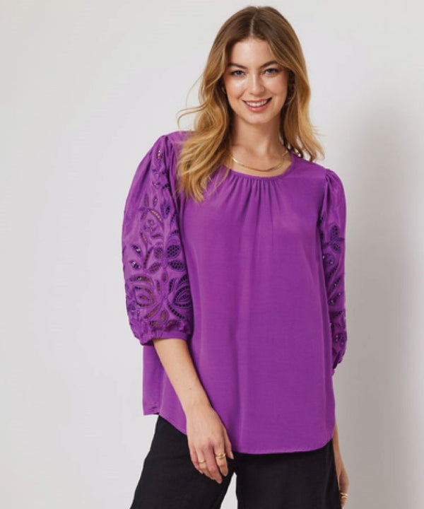 Duo Lorne Embroidered Top - Orchid