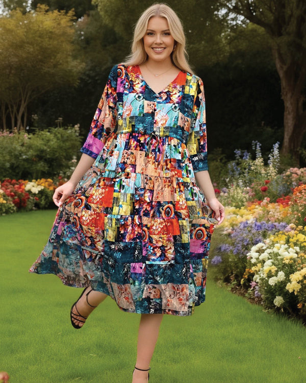 Glam Dress V Neck tie Waist - Brights