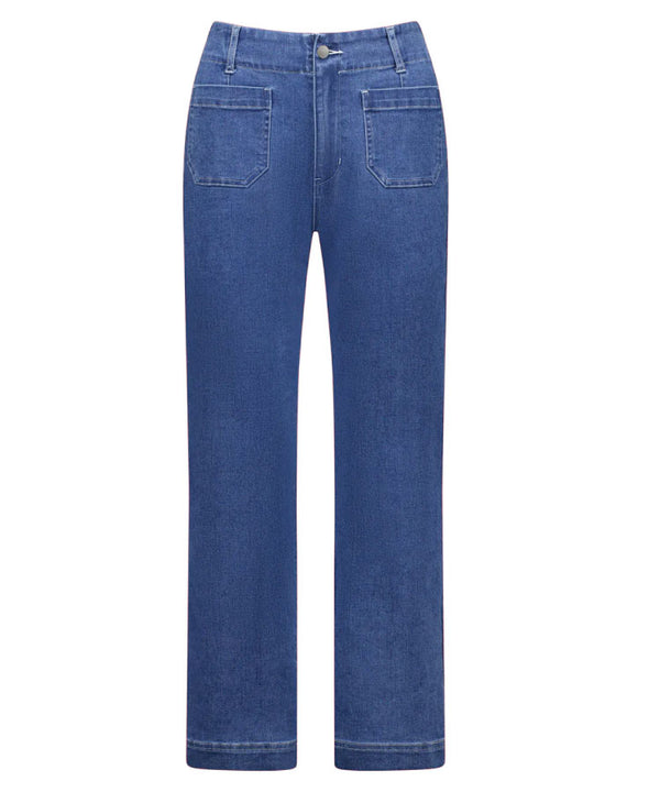 Vassalli Straight Leg Ankle Grazer Jeans With patch pocket- Blue Hue