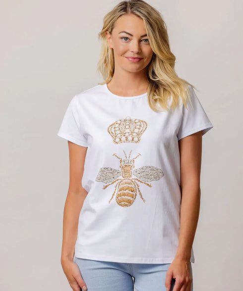 Moss Queen Bee Tee - White