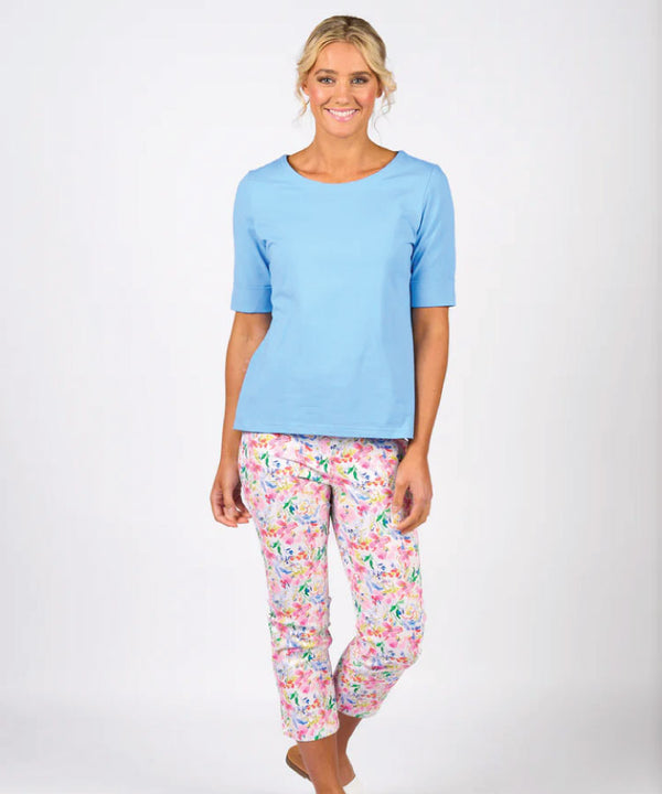 Vassalli Boat Neck 3/4 length sleeve Tee - Sky