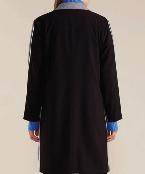 Marco Polo Long Sleeve Contrast Stripe Coat - Black Check