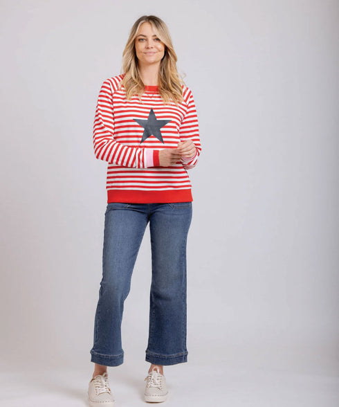 Mi Moso Striped Delight Sweat Shirt - Red