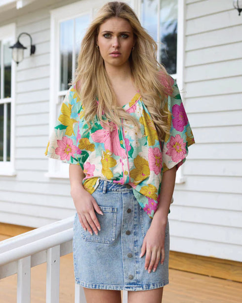 Charlo Val Blouse Green Floral