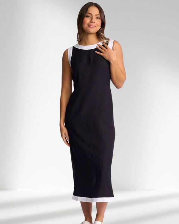 Vassalli Oak  Sleeveless Dress - Ink /White