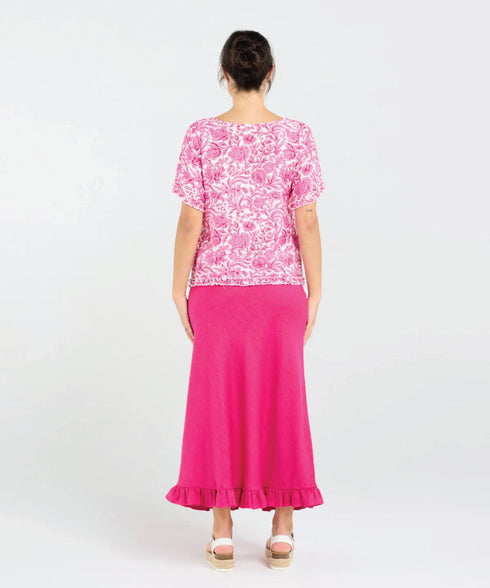Black Stone Lydia Frill Trim Top - Vintage Rose Black