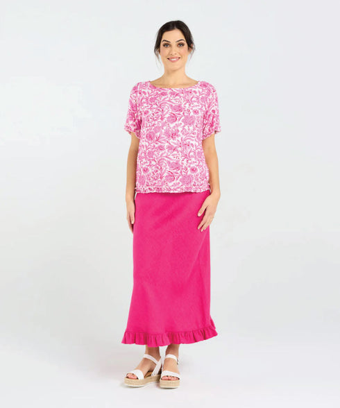 Black Stone Lydia Frill Trim Top - Vintage Rose Black