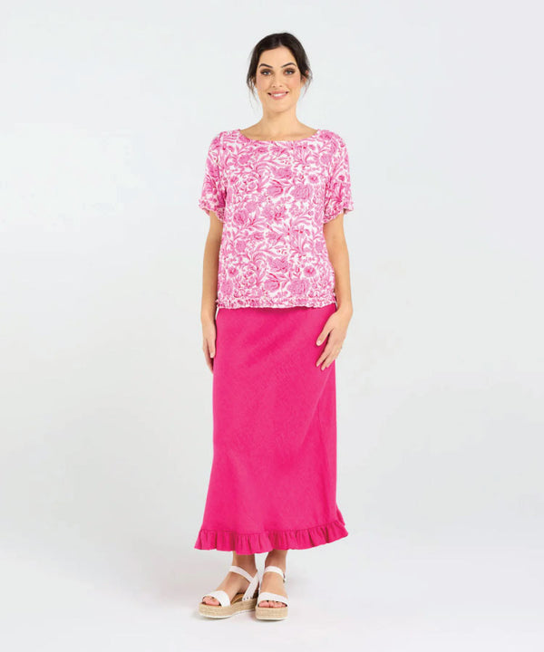 Black Stone Lydia Frill Trim Top - Vintage Rose Black