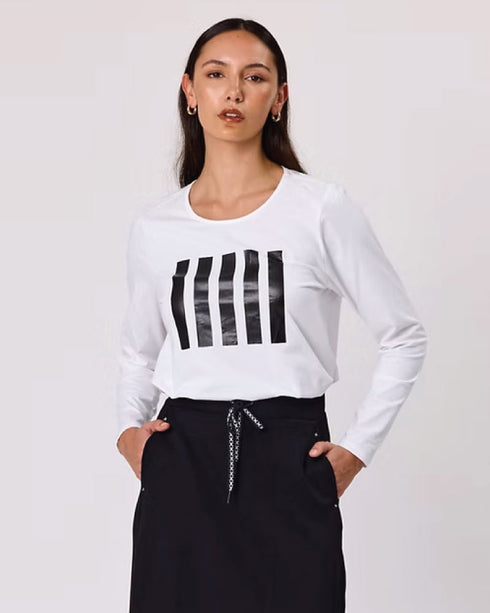 Duo Essential Long Sleeve Tee - White Lines Print