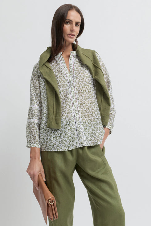 Yarra Trail Vine Blouse - Ecru/Lawn
