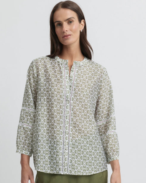 Yarra Trail Vine Blouse - Ecru/Lawn