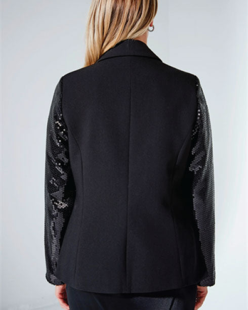 Duo Sequin Sleeve Blazer - Black