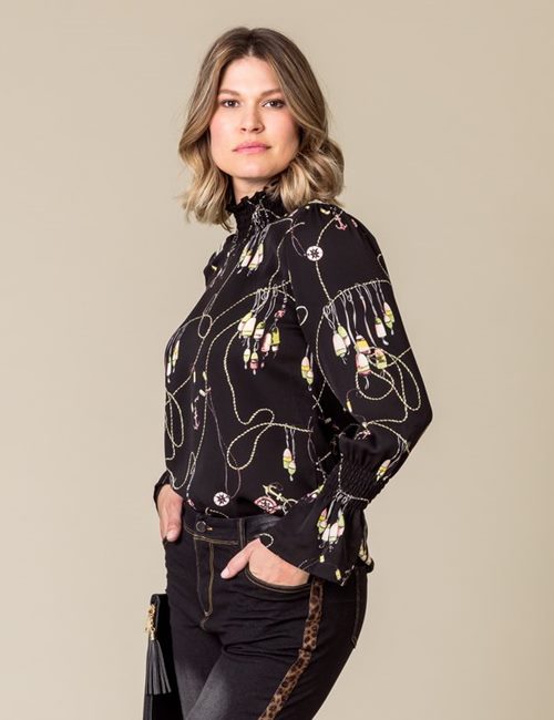 Calisa Print Rouched Cuff Blouse