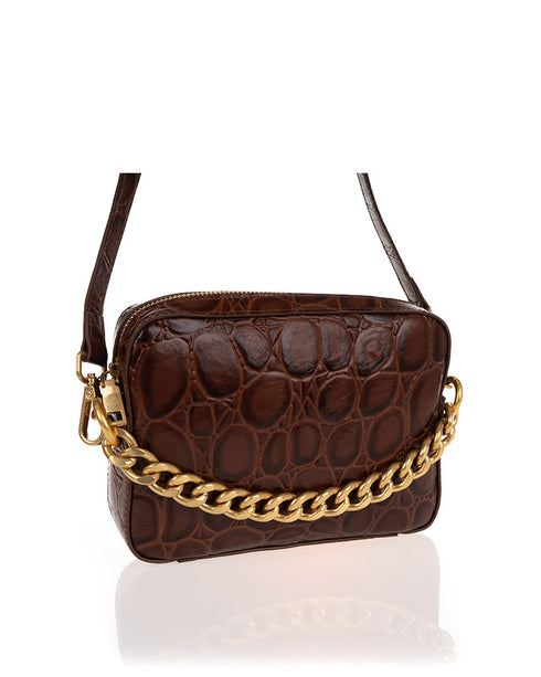 Campbell & Co Jasmine Chain Handbag Chestnut Croc