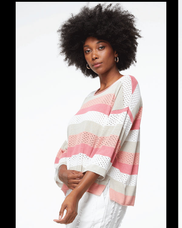 LD +C Stripe Boxy Jumper- Coral Combo (more a soft pink)