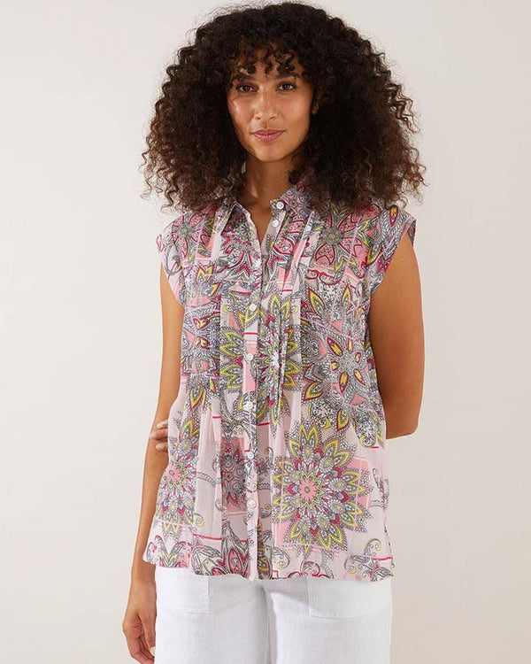 Yarra Trail Button Front Collar Shirt- Decorative Print
