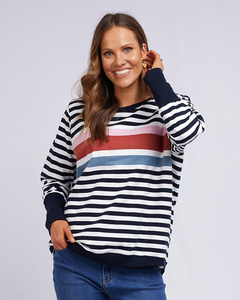 Elm Kayla Crew Sweatshirt Navy/White Stripe