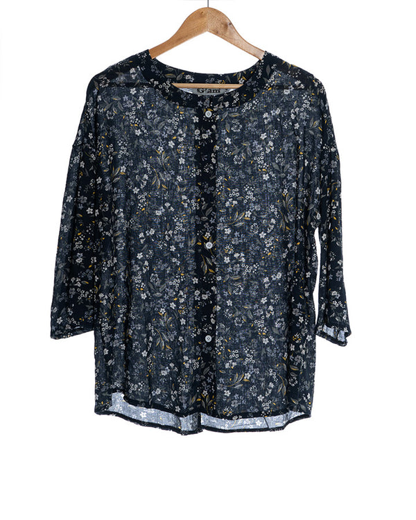 Glam cotton Button Front shirt - 2242 Navy