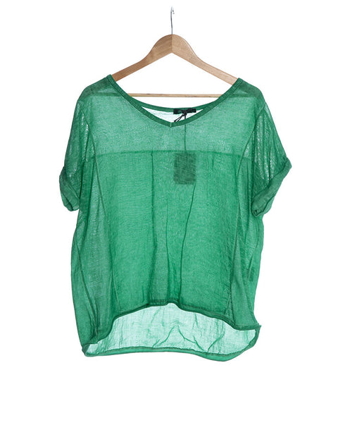 Made in Italy Woven Front/Knit Back Top Emerald Green