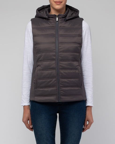 Moccha Quilted Vest with removable hood