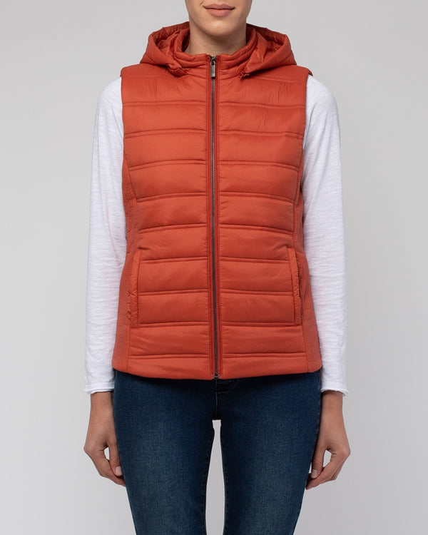 Paprika Quilted Vest with removable hood