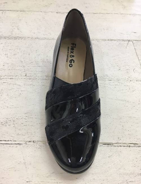 Pita Patent Kansas Black Combo wedge heel shoe