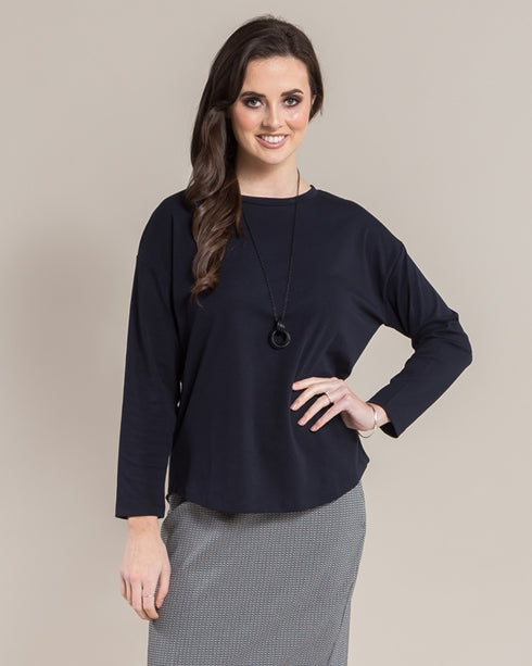 Round Neck Long Sleeve Top Navy