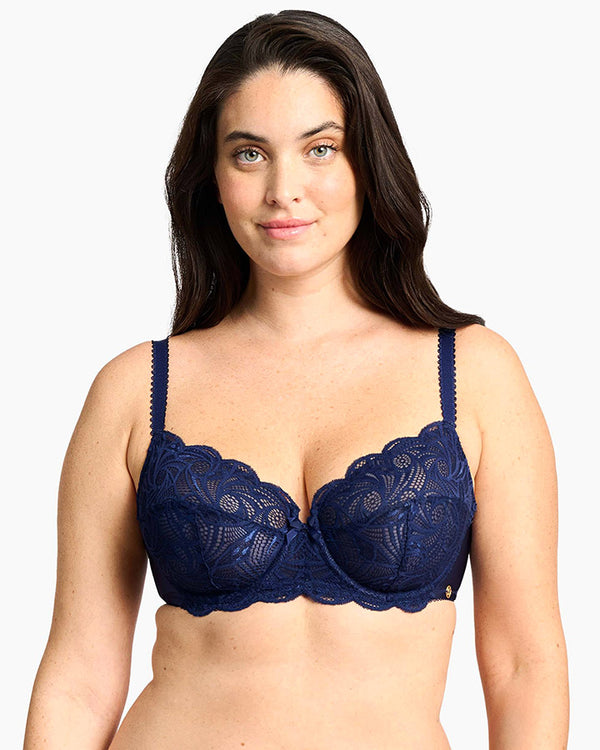 Buy Sans Complexe Attirance Wired Half Cup Lace Bra in Marine Blue