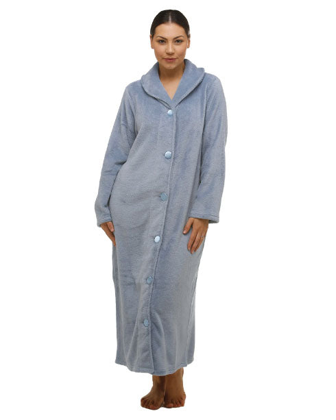 Yuu Button Front Dressing Gown/Robe - Storm Blue