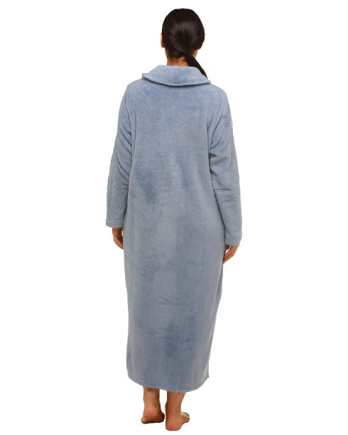 Yuu Button Front Dressing Gown/Robe - Storm Blue