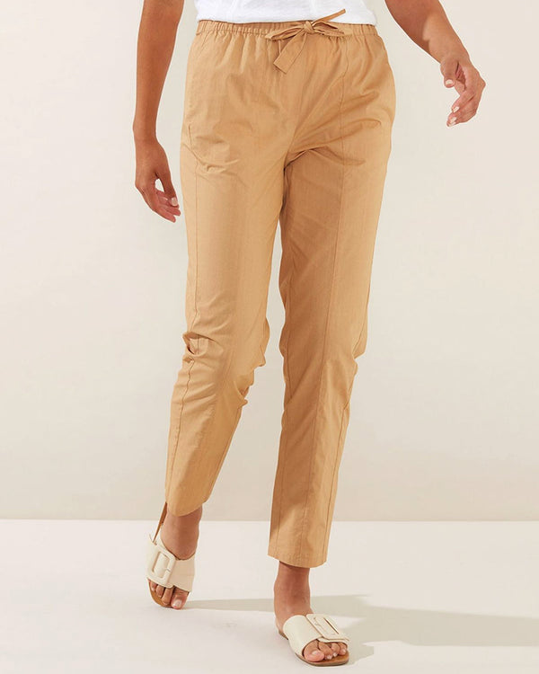 Yarra Trail Cotton Casual Tie Pant - Sand
